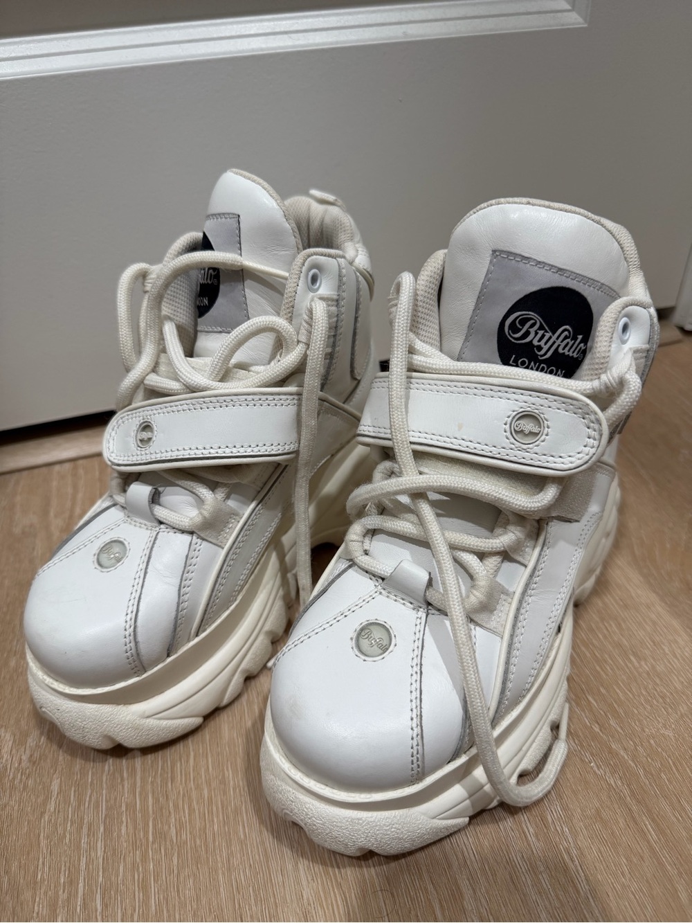 Buffalo London White Platform Ankle Boots with Strap